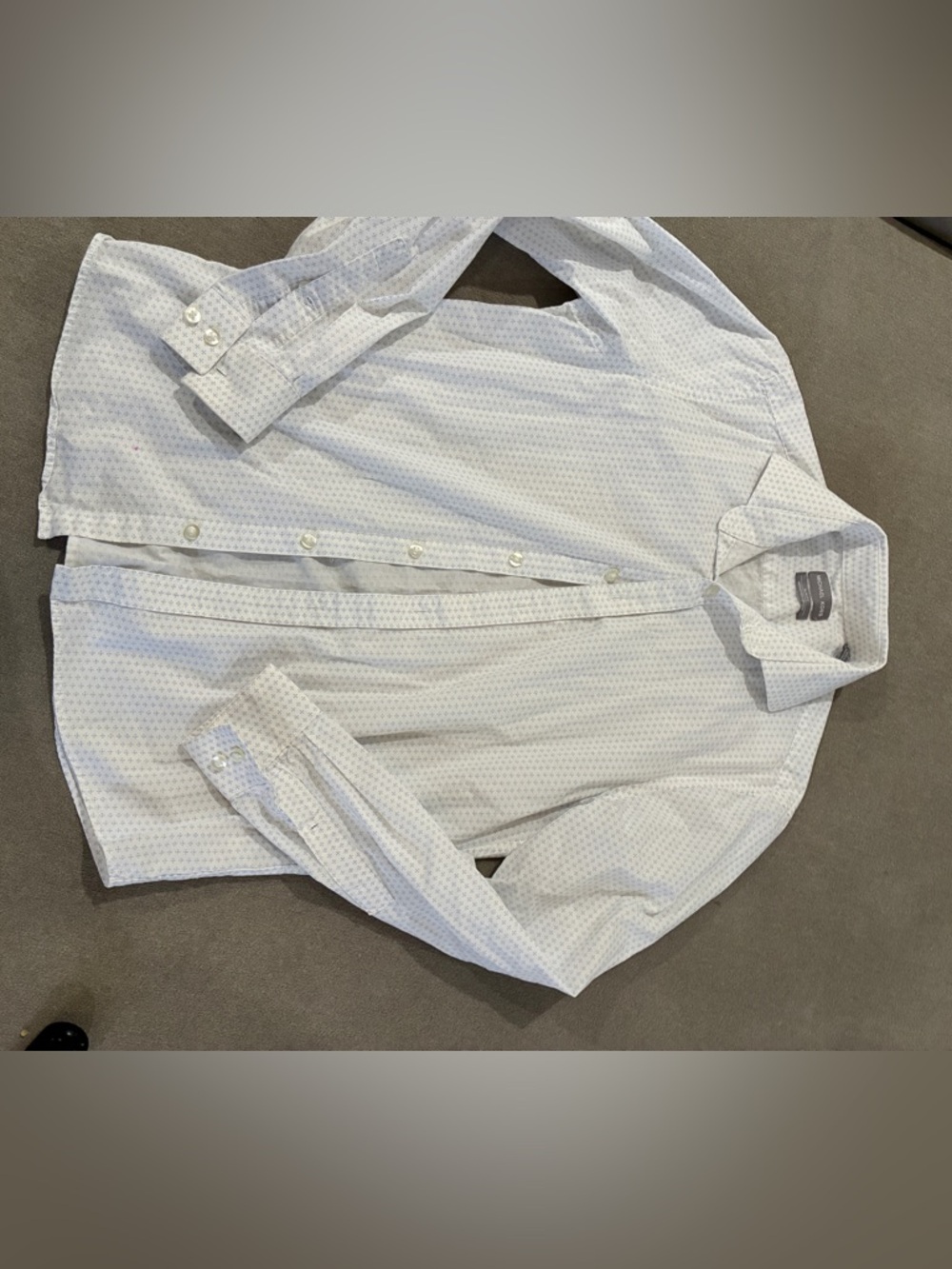 Michael Kors White Micro-Pattern Long-Sleeve Dress Shirt